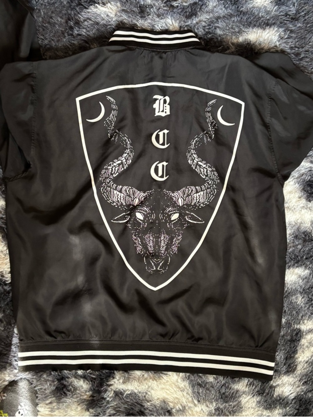 BlackCraft Graphic Lightweight Satin Bomber Jacket with Goat Crest